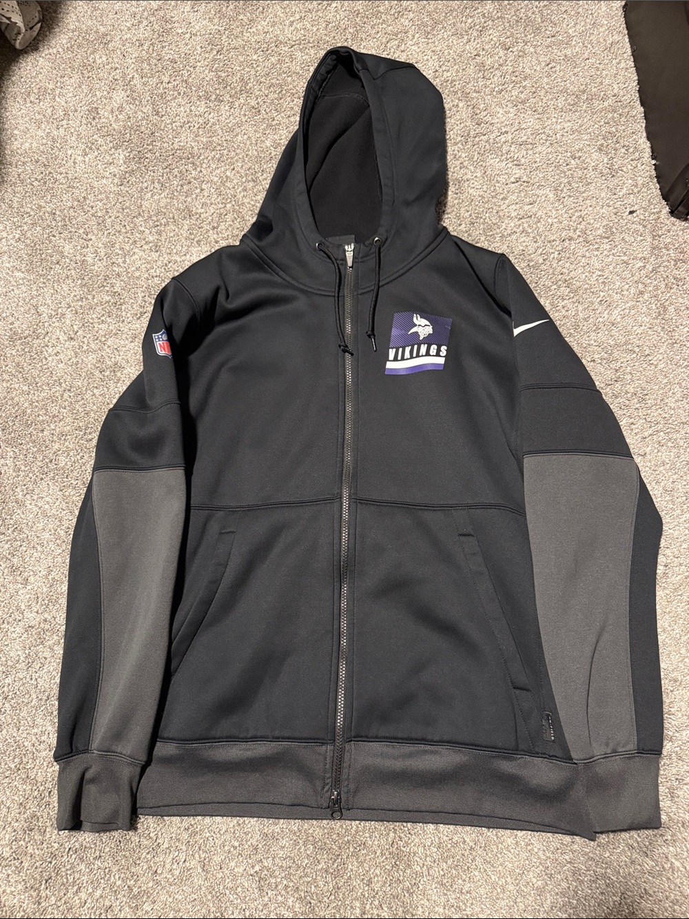 Nike Minnesota Vikings Black & Gray Full-Zip Hoodie Jacket Men’s L